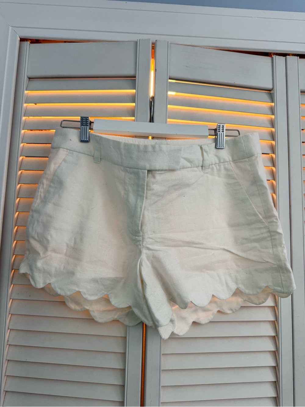 J. Crew Cream Scalloped Hem High-Waist Shorts